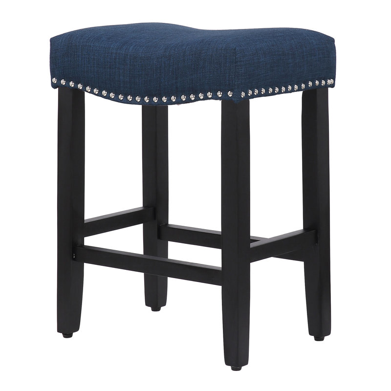 Jameson Upholstered Counter & Bar Stool (Set of 2), Black/Navy Blue, 2, Counter Stool (24” Seat Height)