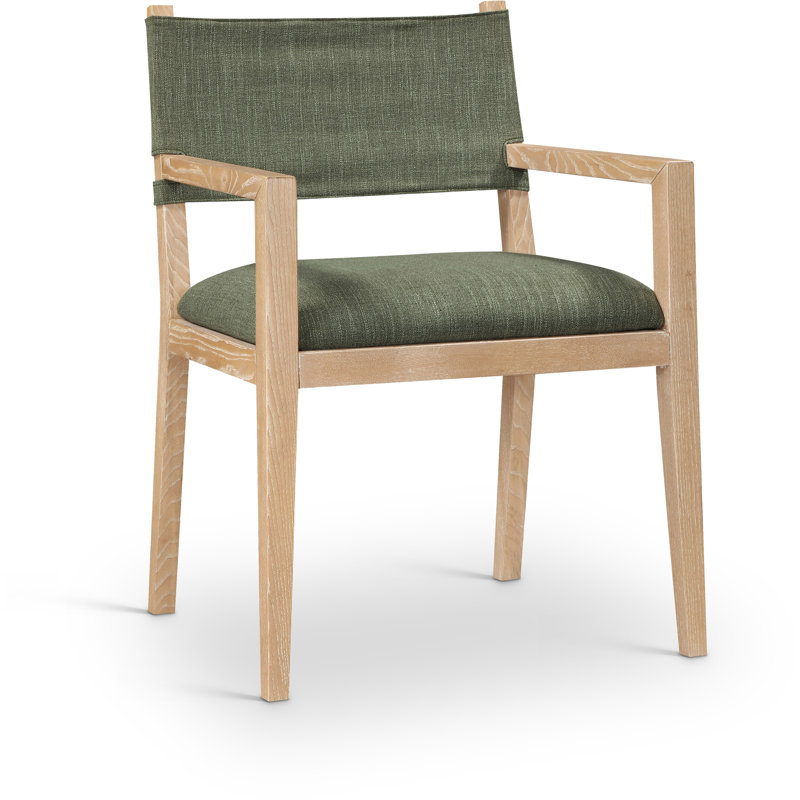 Chaise de salle à manger en tissu texturé Vina, Tissu olive texturé en lin, Teint naturel