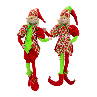 Hanging Elf Figures - Set of 2 - 24"H -  Red, Green, White, Yellow