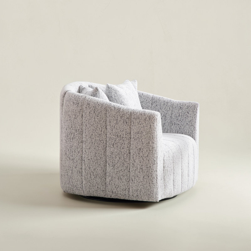 Upholstered Swivel Barrel Armchair, White/Black Chenille