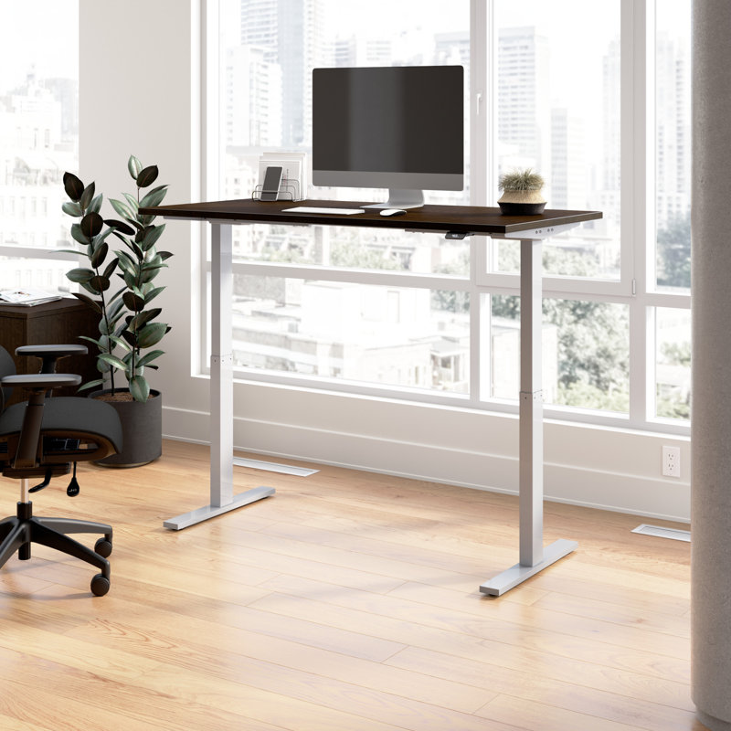Adjustable Metal Base Standing Desk, 47.68" H x 59.45" W x 29.37" D, Mocha Cherry/Silver