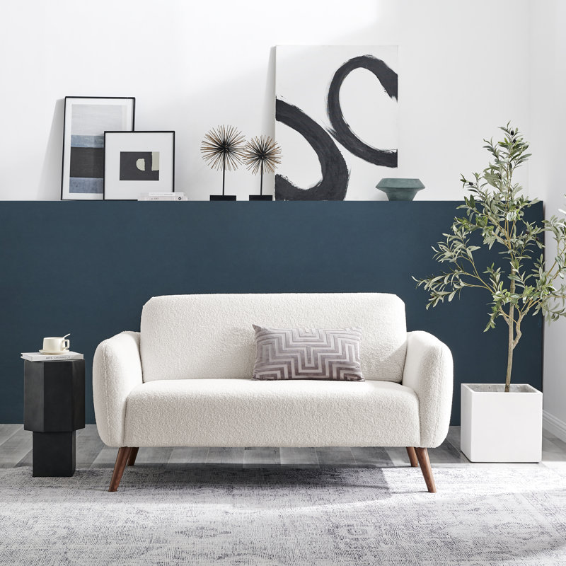Tolly Seater Sofa Modern Deco Design - Soft Touch Luxury Velvet Retro Accent Chair In a Box, White Boucle, 2
