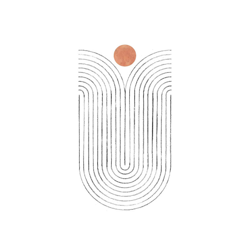 Abstract Curved Lines And Terracotta Sun - Print on Canvas, 101.6cm H x 66.04cm W x 3.81cm D, Wrapped Canvas