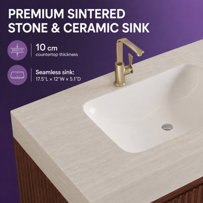 Meuble-lavabo avec plateau en pierre frittée et pieds en contreplaqué Heywood