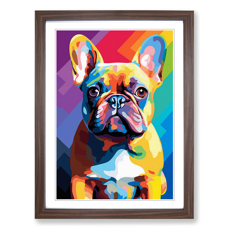 French Bulldog Colour Field - Single Picture Frame Print on Wood, 46cm H x 34cm W x 2cm D, Walnut