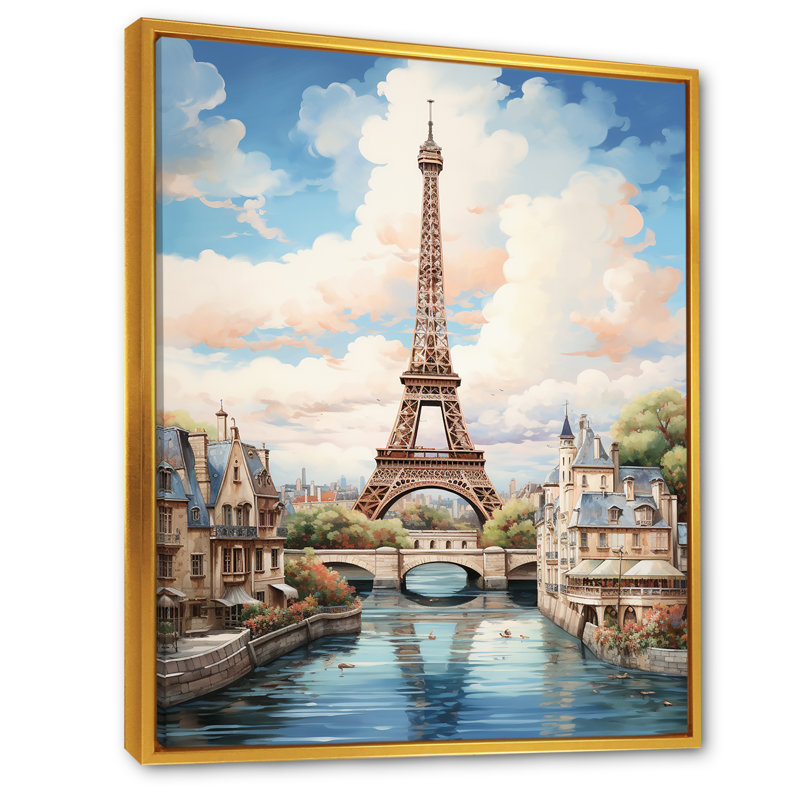 Tour Eiffel, paysage parisien, H 44 po x l 34 po x P 1,5 po, Cadre flottant doré