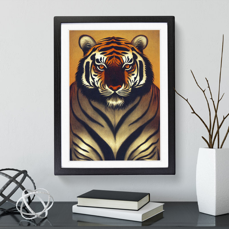 Focused Tiger - Single Picture Frame Painting, Black, 64cm H x 46cm W x 2cm D