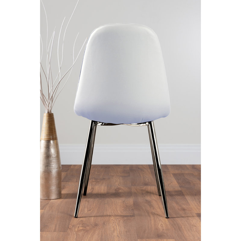 Tierra Sleek Metal and Glass Round Dining Table Set with 4 Faux Leather Upholstered Dining Chairs, White
