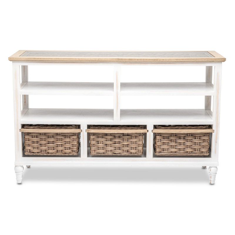 Eversole - 3 Basket Entertainment Centre - Weathered Wood, Weathered White Finish, White