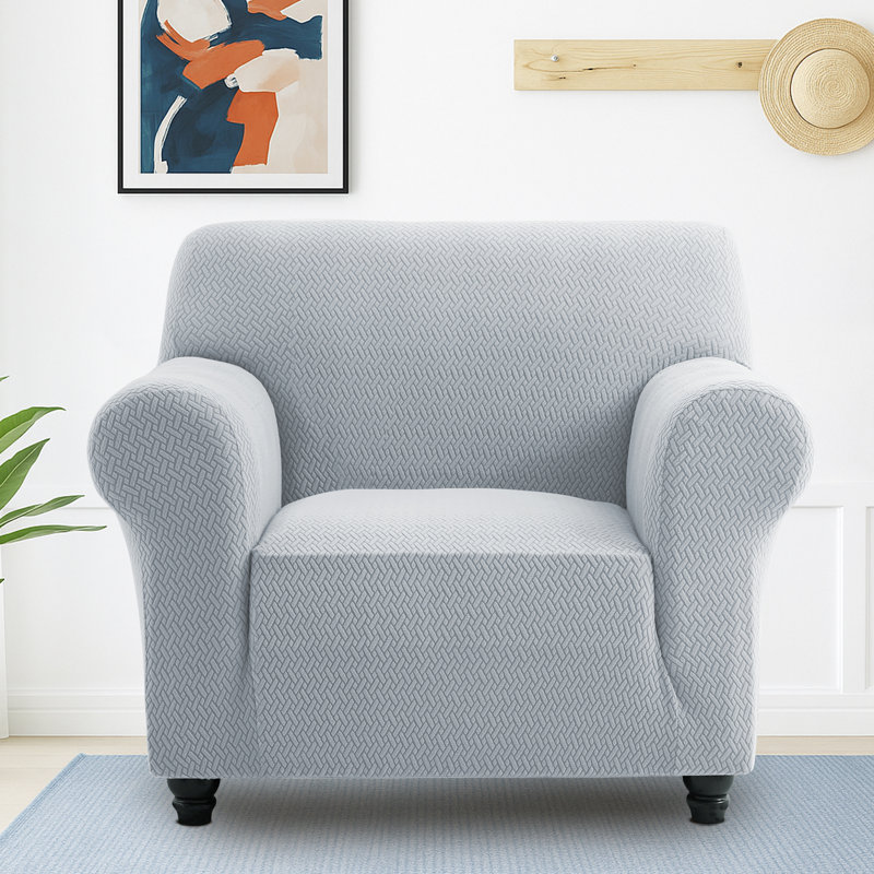 Jacquard Pattern Stretchable Spandex Sofa Slipcover - Stylish Sofa Protector, Silver, 179cm H x 165cm W - (1 Seater)