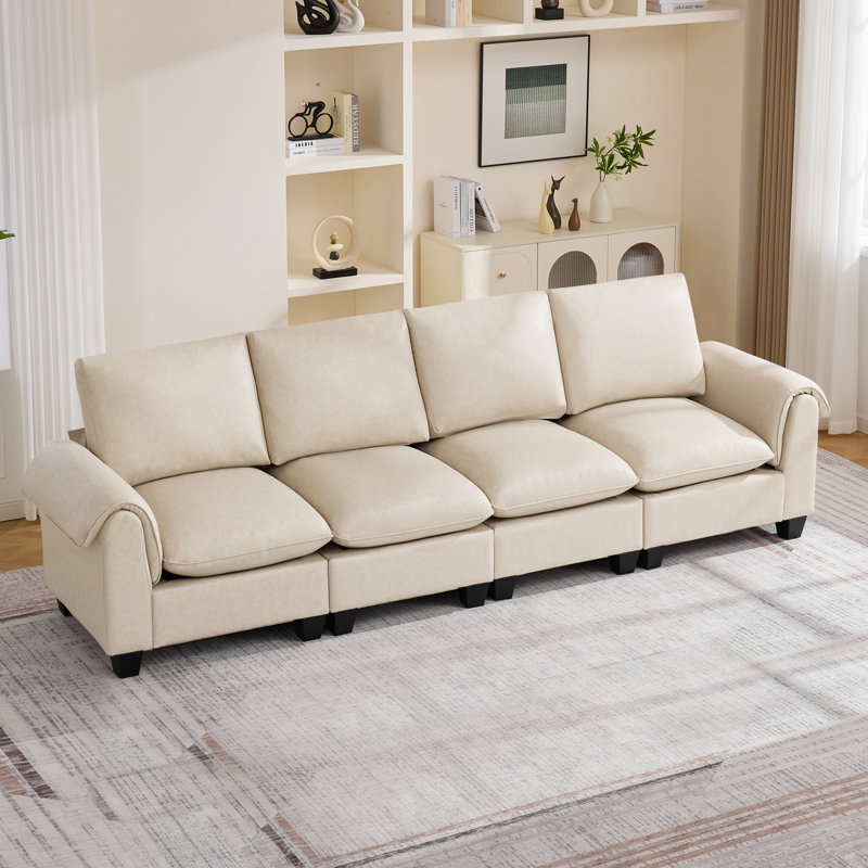 Canapé modulaire en similicuir 2, 3 et 4 places, 4 sièges, Beige