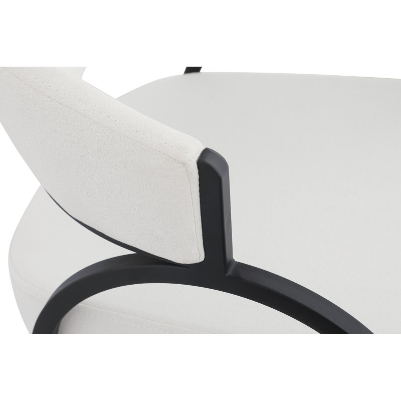 17.72'' H Upholstered Metal Armchair, Matte Black, Cream Linen Textured Fabric