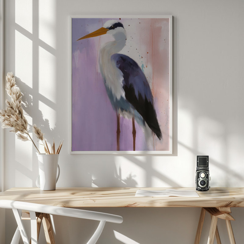 "Cigogne", art mural texturé encadré, Cadre blanc, H 14 po x l 10 po