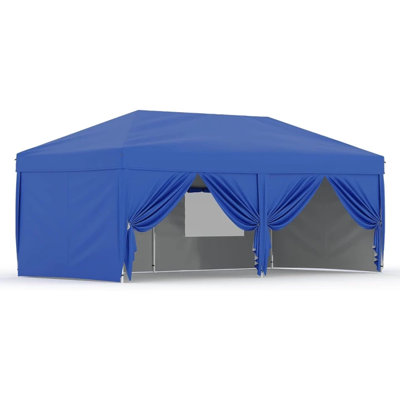 Abri anti-éclaboussures robuste 10 x 20 pi - auvent imperméable résistant aux rayons UV, 6 parois latérales amovibles, installation facile, pavillon de jardin pliant avec sacs de sable et sac de transport - Fêtes en plein air, camping, plage, bleu