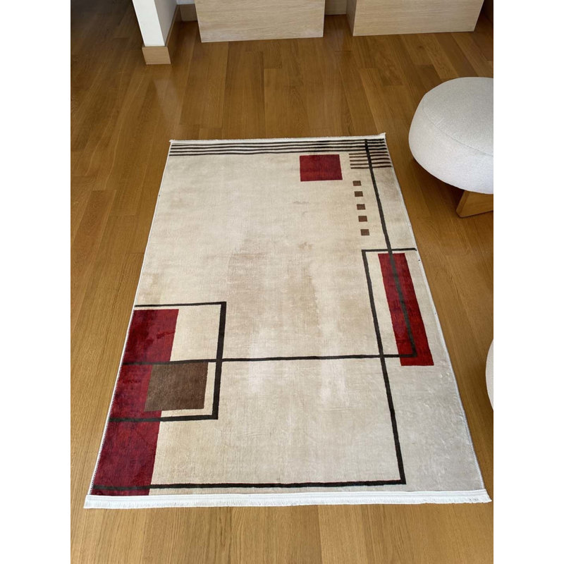 Tapis en coton avec envers antidérapant Lanney, Rectangle 5 pi 11 po x 7 pi 3 po