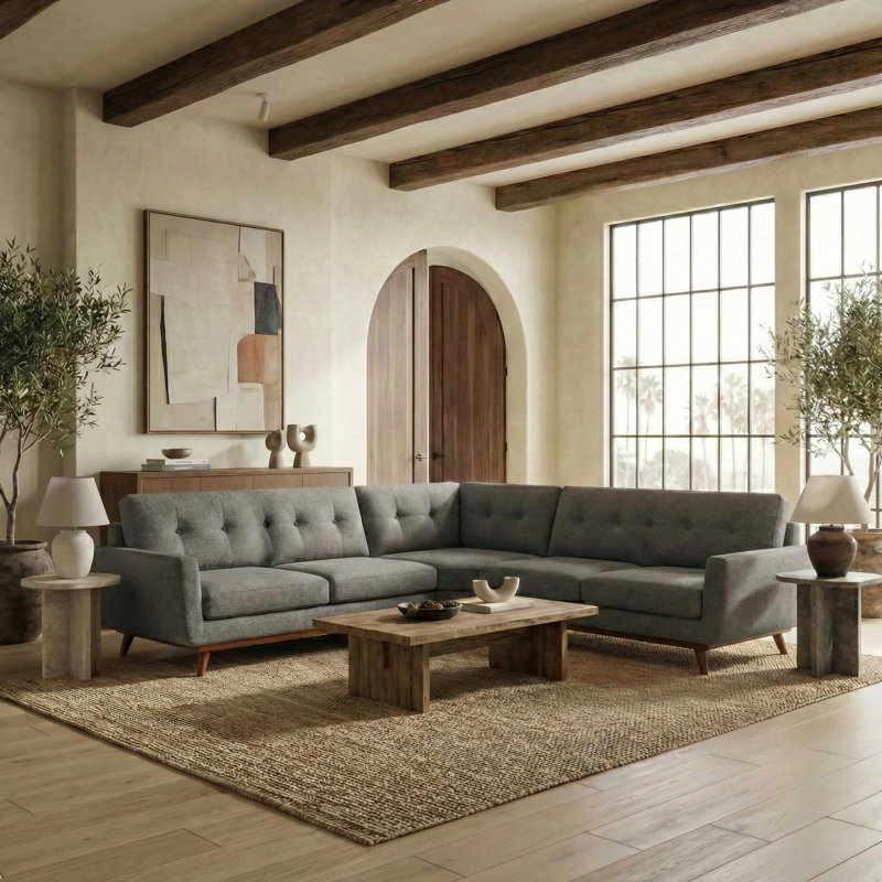 Canapé modulaire de coin Arvetta, Gris ardoise 100% lin