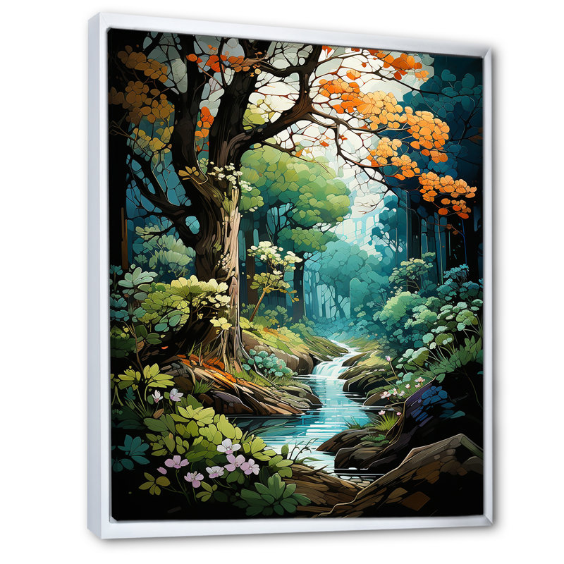 Green Tree Oak Enchantment, reproduction d'art sur toile, H 32 po x l 16 po x P 1 po, Cadre flottant blanc