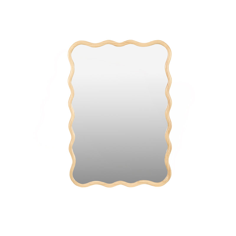 Charming Solid Wood Wavy Mirror For Versatile Home Decoration, Natural Wood, 27.95" x 39.76", Rectangle
