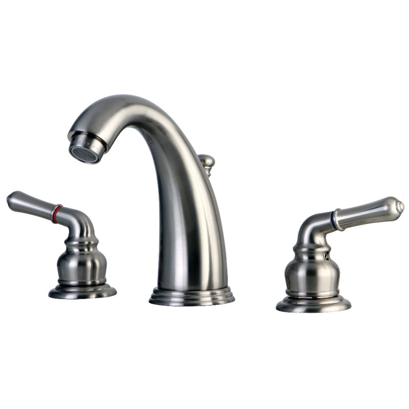 Kingston Brass Magellan Two-Handle 3-Hole Deck Mount Widespread Bathroom Faucet with Retail Pop-Up Drain, Brushed Nickel