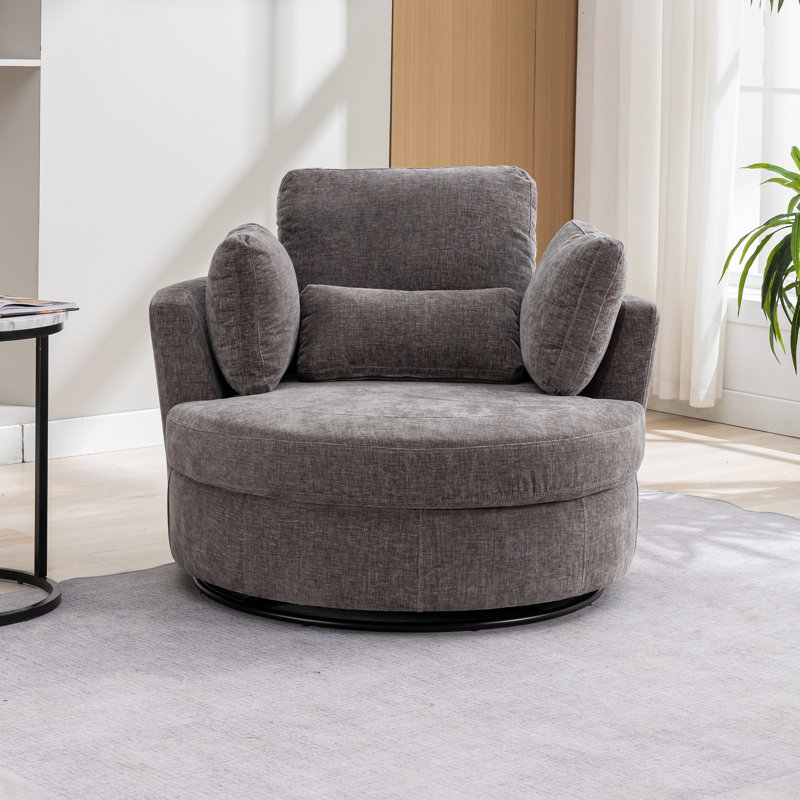 50" W Dahlonega Slipcovered Swivel Barrel Chair, Gray Polyester, 34.6'' H x 50'' W x 47'' D