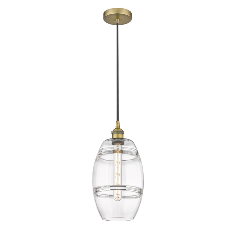 Mini-luminaire suspendu 1 lumière Edison Bettylou-616-G557, H 9,88 po x l 8 po x P 8 po, Transparent, Laiton brossé