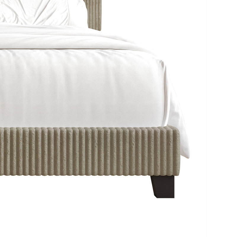 Pravesh Corduroy Upholstered Bed, Queen, Gold