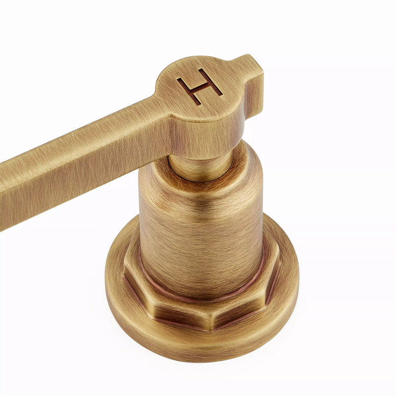 Greyfield 1.2 GPM Widespread Bathroom Faucet with Metal Lever Handles and Pop-Up Drain Assembly, Aged Brass