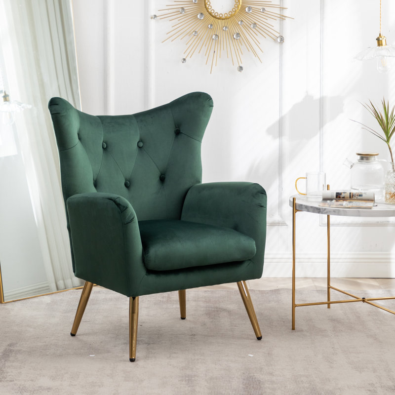 Fauteuil en velours capitonné 30,25 po Rily, Vert
