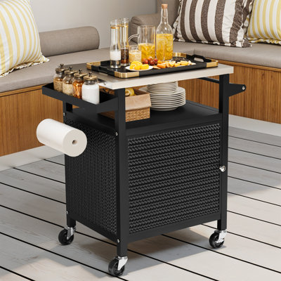 25" Outdoor Grill Cart With Stainless Steel Top Outdoor Grill Table With Storage Shelves by Arlmont & Co.