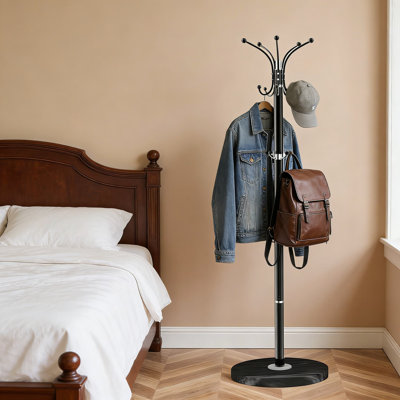 Freestanding Coat Rack With 360° Rotary Hooks And Natural Marble Base, Heavy-Duty Metal Coat Tree Stand For Entryway, Office, Living Room
