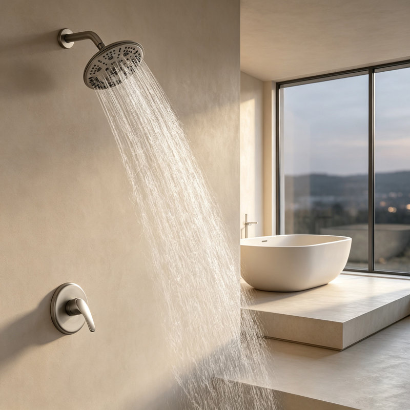 Système de douche à pluie multifonction 8 po avec valve à pression équilibrée, nickel brossé