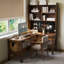 Bureau en L en bois massif avec bibliothèque intégrée-1955853563