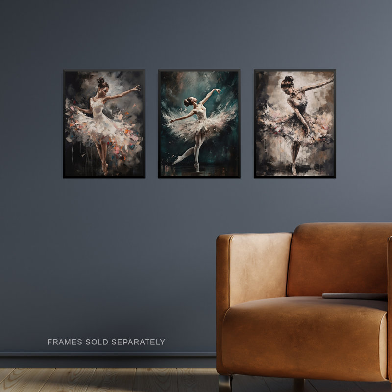 Ballet Dancers Graceful Ballerinas Dancing Poses - 3 Piece No Frame Print Set, 29.7cm H x 21cm W x 0.4cm D