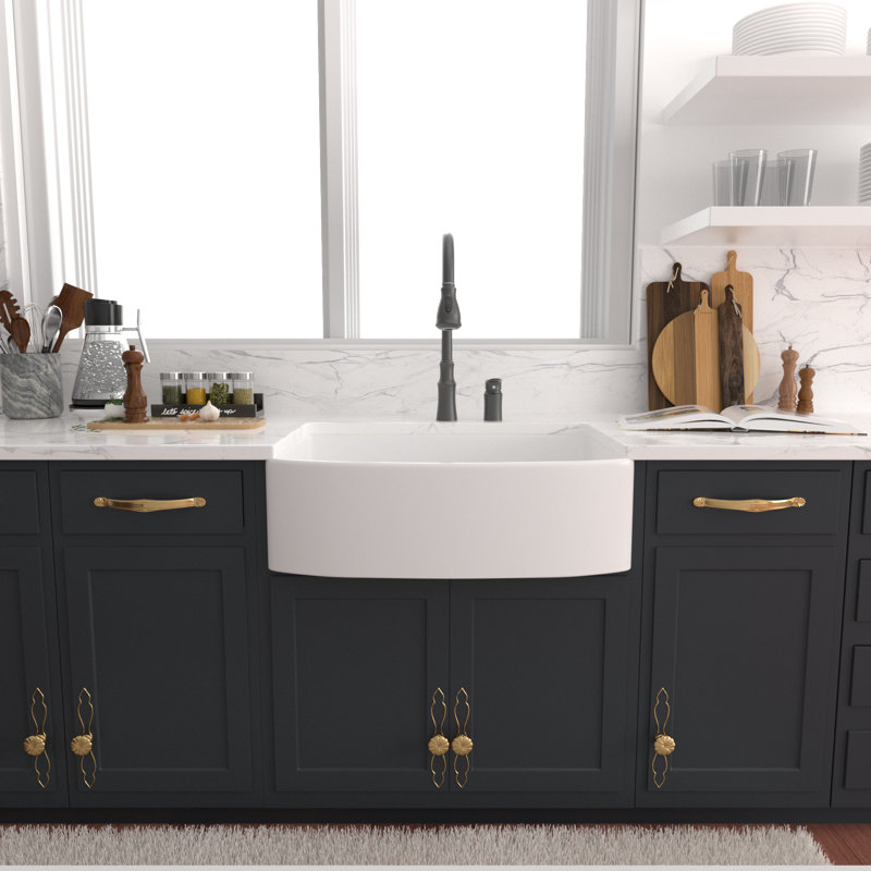 30" L x 19" W Ceramic Single Bowl Farmhouse/Apron Kitchen Sink with Sink Grid and Basket Strainer