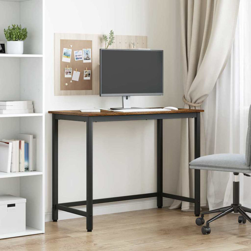 Metal Base Writing Desk, Smoked Oak