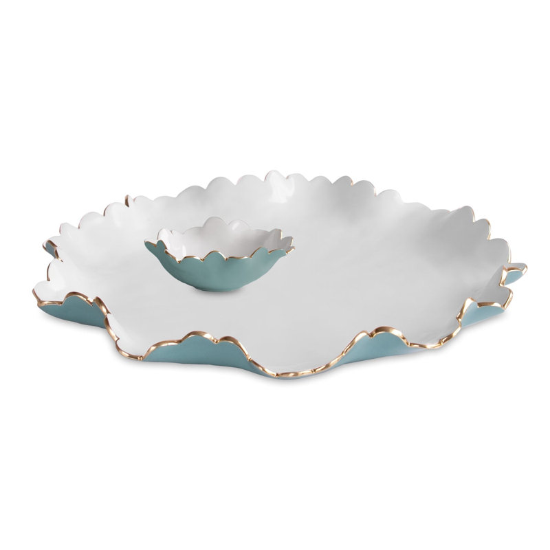 ENCANTO Colette Large Chip and Dip, Turquoise;White