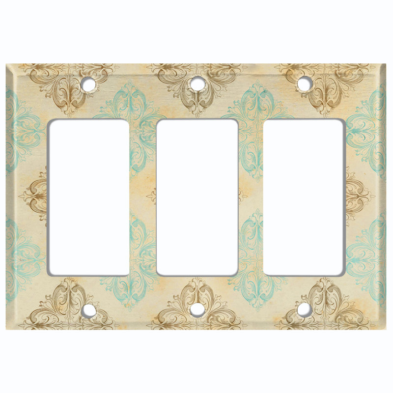 Elegant Damask Beige Crest 3 - Gang Toggle Light Switch Standard Wall Plate