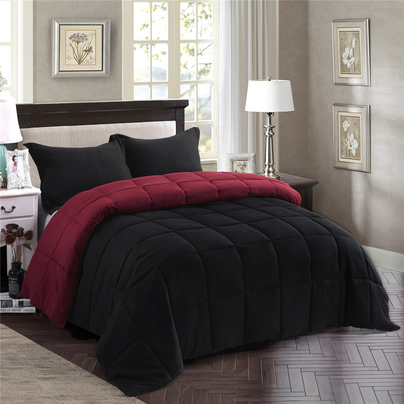 Black Reversible Microfiber Full/Queen Duvet Set