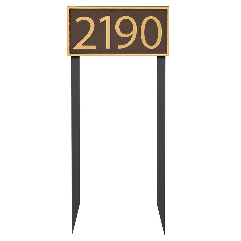 Enseigne d’adresse pour pelouse sur 1 ligne, Or, Blanc