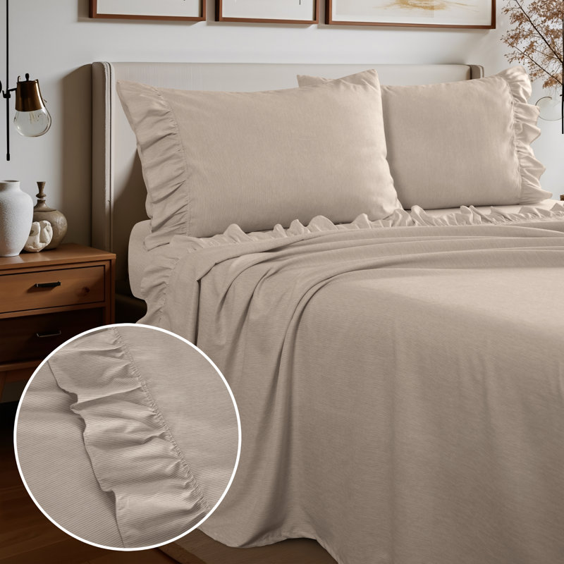 Shabby Chic Printed Pin Stripe Sheet Set, Twin, Taupe
