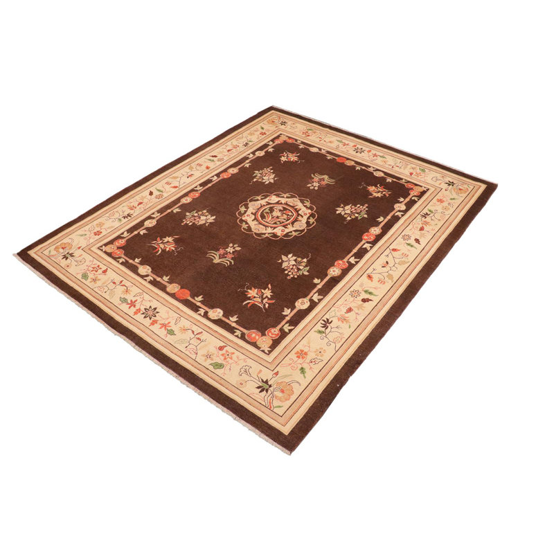 Tapis brun / marron en laine noué à la main de style oriental Baggusingh
