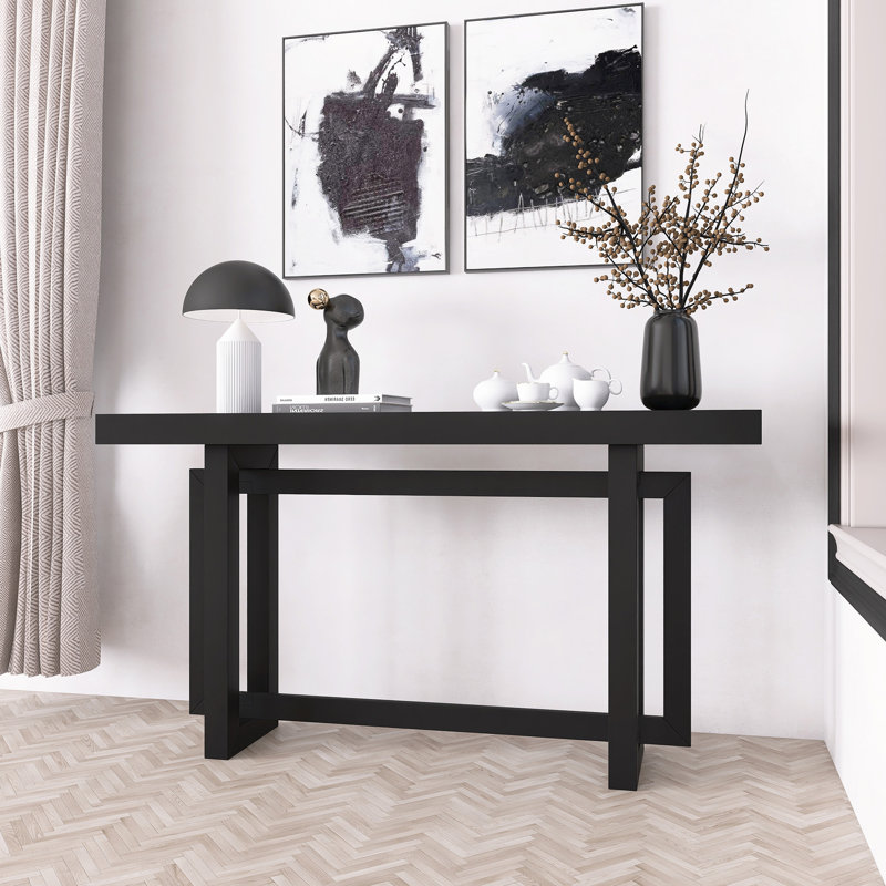 Rectangle Design Entryway Table With Pine Veneer, Black