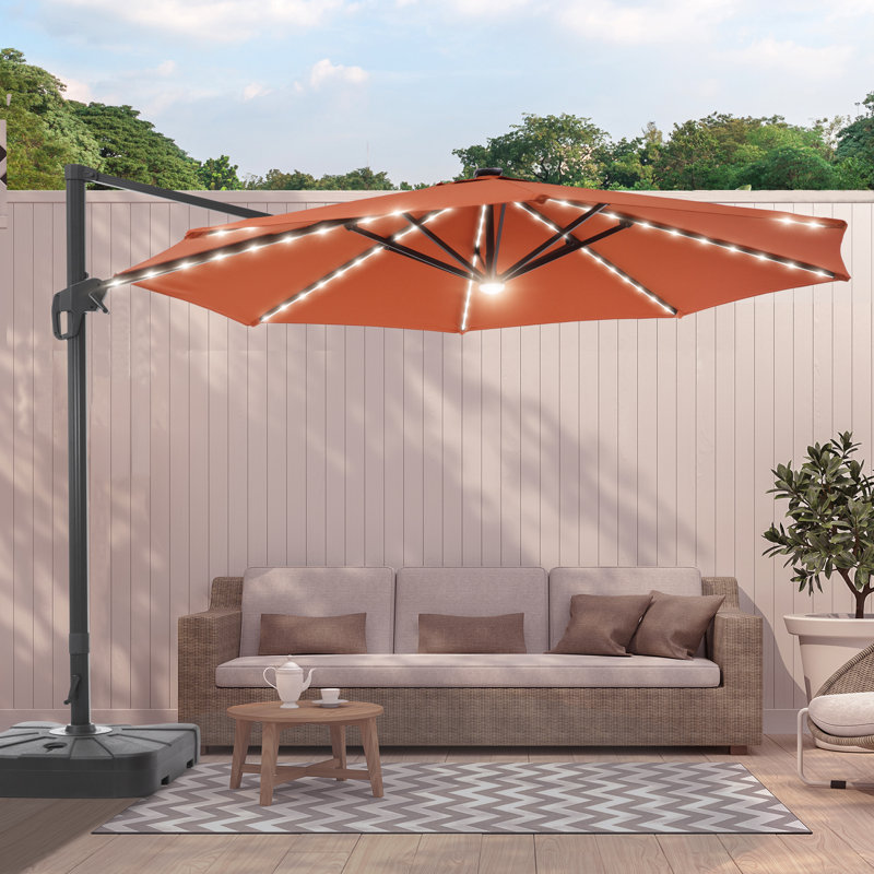 Parasol en porte-à-faux illuminé avec base Jamestown, Rouge