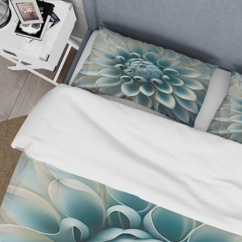 Ensemble de housse de couette en microfibre / polyester bleu et blanc Dahlia Flowers I