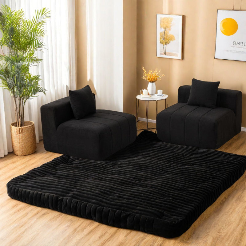 Canapés en chenille peu encombrants, conception modulaire noire pour les salons