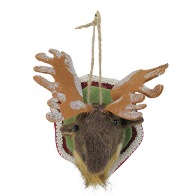 7" Gray and Beige Stuffed Moose Head Plaque Christmas Ornament