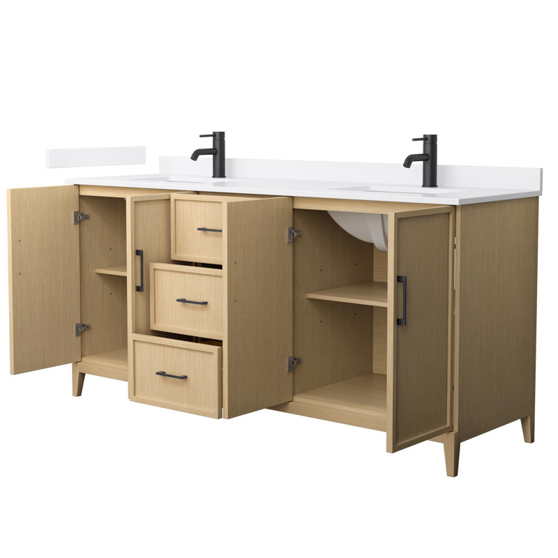 Elan 72'' W Vanity, Matte Black, Tan, White Cultured Marble