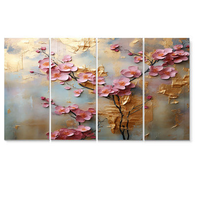 Orchidées roses sur or rétro - art mural 4 pièces