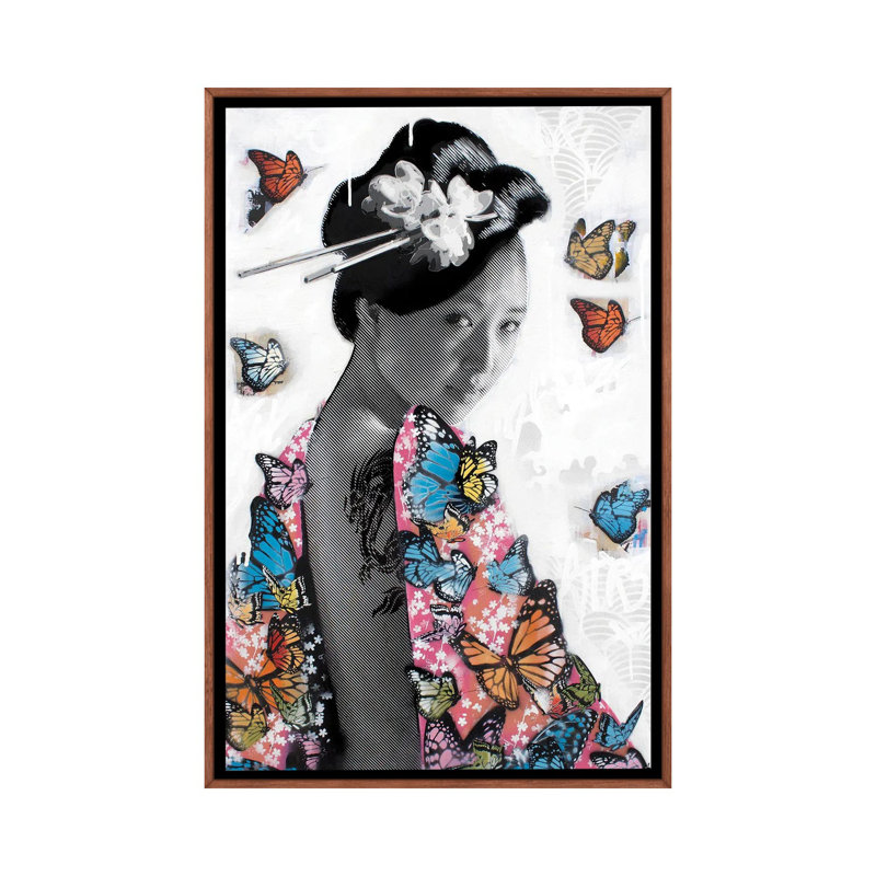 Lady O' Butterflies by D13EGO - Print on Canvas, Brown Framed Canvas, 101.6 cm H x 66.04 cm W