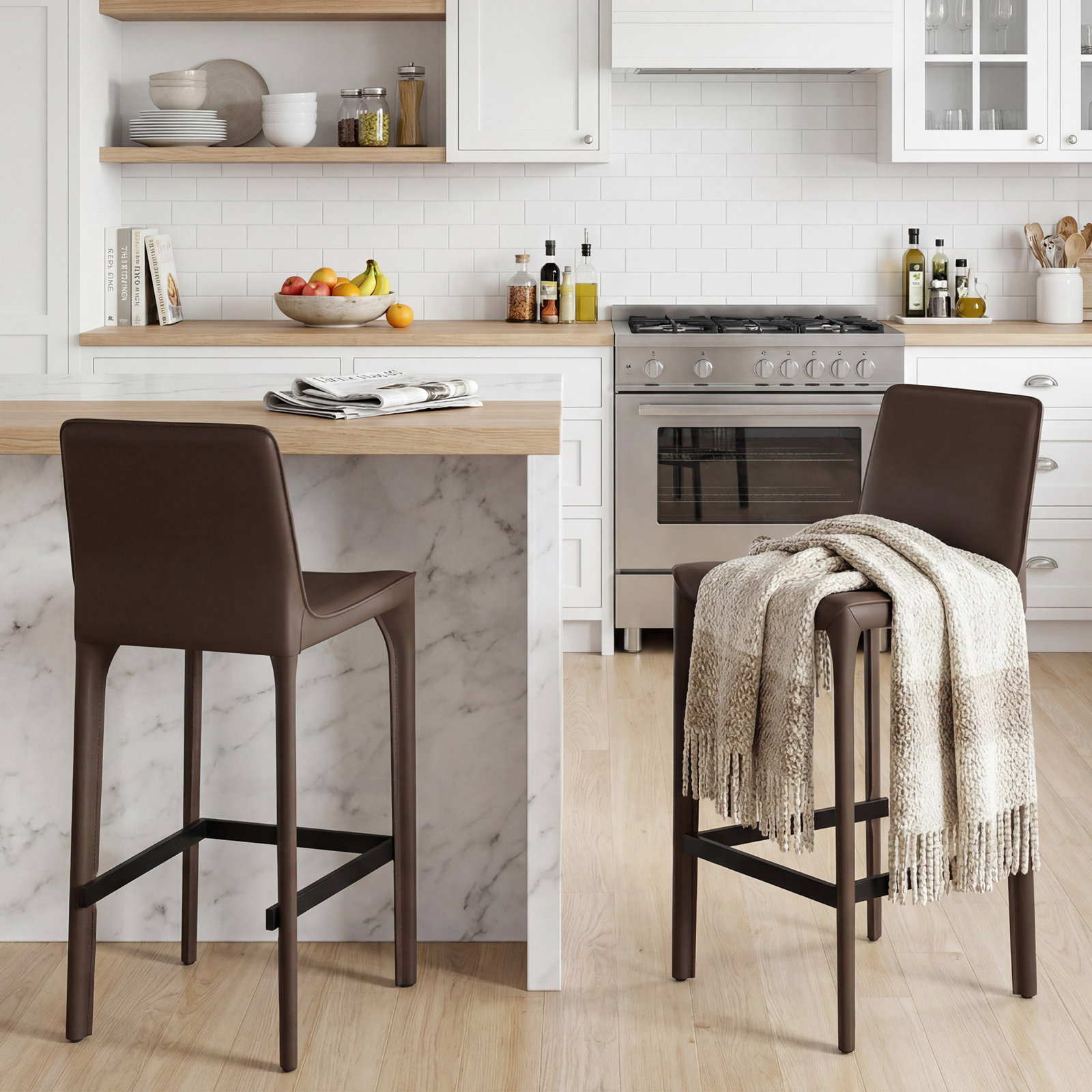Vannes Vegan Leather Barstool, Coffee, 1